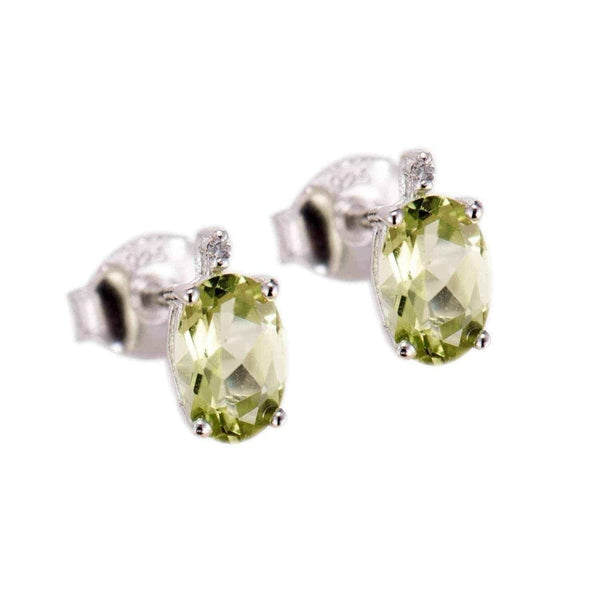 Sterling Silver 1ct Oval Peridot and White Diamond Stud Earring UK