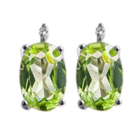 Sterling Silver 1ct Oval Peridot and White Diamond Stud Earring UK