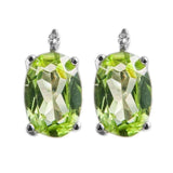 Sterling Silver 1ct Oval Peridot and White Diamond Stud Earring UK