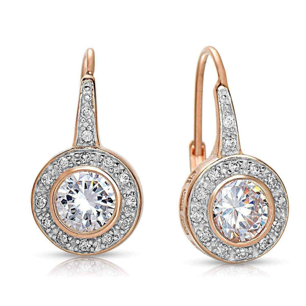 Sterling Silver Cubic Zirconia Bezel Halo Dangle Earrings UK