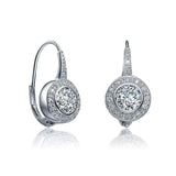Sterling Silver Cubic Zirconia Bezel Halo Dangle Earrings UK