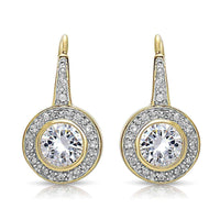 Sterling Silver Cubic Zirconia Bezel Halo Dangle Earrings UK