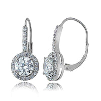 Sterling Silver Cubic Zirconia Round Leverback Earrings UK