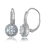 Sterling Silver Cubic Zirconia Round Leverback Earrings UK