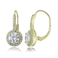 Sterling Silver Cubic Zirconia Round Leverback Earrings UK