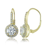 Sterling Silver Cubic Zirconia Round Leverback Earrings UK