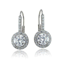 Sterling Silver Cubic Zirconia Round Leverback Earrings UK