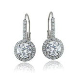 Sterling Silver Cubic Zirconia Round Leverback Earrings UK