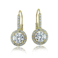 Sterling Silver Cubic Zirconia Round Leverback Earrings UK
