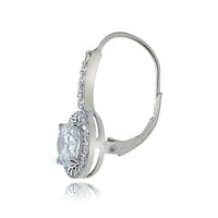 Sterling Silver Cubic Zirconia Round Leverback Earrings UK