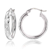 Sterling Silver High Polish Diamond Cut 20 mm Hoop Earrings (3mm) UK