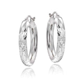 Sterling Silver High Polish Diamond Cut 20 mm Hoop Earrings (3mm) UK