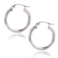 Sterling Silver High Polish Diamond Cut 20 mm Hoop Earrings (3mm) UK