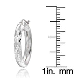 Sterling Silver High Polish Diamond Cut 20 mm Hoop Earrings (3mm) UK