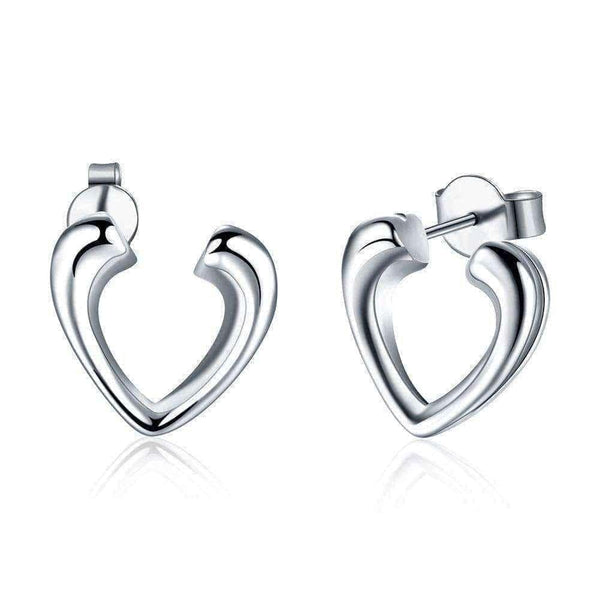 Sterling Silver Hollow Hearts Open-Clasp CZ Studs UK