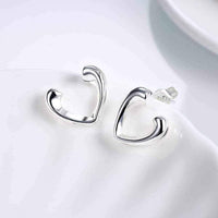 Sterling Silver Hollow Hearts Open-Clasp CZ Studs UK