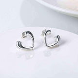 Sterling Silver Hollow Hearts Open-Clasp CZ Studs UK