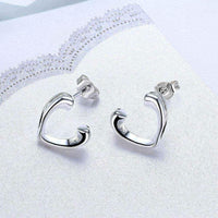 Sterling Silver Hollow Hearts Open-Clasp CZ Studs UK