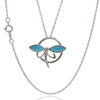 Sterling Silver Turquoise Dragonfly Pendant Necklace UK