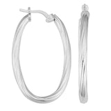 Sterling Silver Twisted Oval Hoop Earrings, 1.3" UK