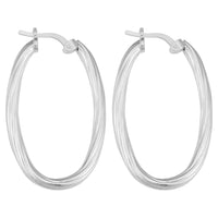 Sterling Silver Twisted Oval Hoop Earrings, 1.3" UK