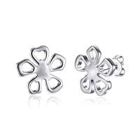 Stud Earrings - Sterling Silver Hollow Floral Petal Stud Earring UK