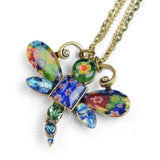 Sweet Romance Millefiori Glass Rainbow Dragonfly Pendant Necklace UK