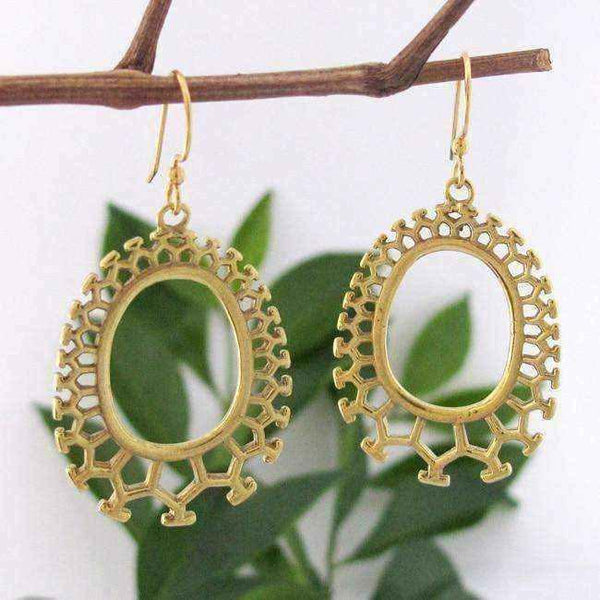 Tribal earrings - Handmade Golden Honeycomb Tribal Fusion Earrings (Indonesia) UK