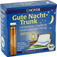 Valerian, hops, lavender blossom honey, HOYER Good Night Trunk drinking ampoules UK