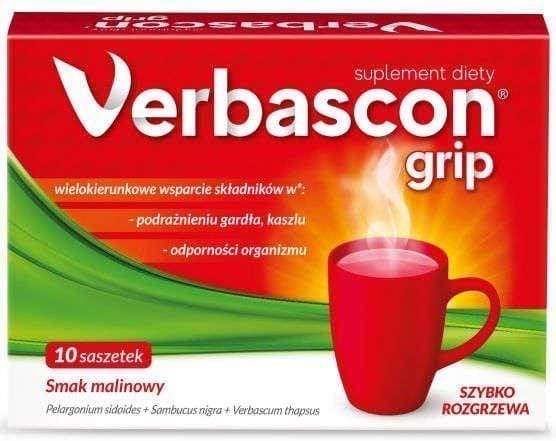 Verbascon Grip x 10 sachets African geranium, elderberry, mullein extract UK