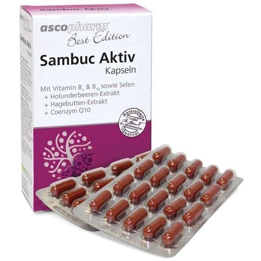 vitamin B1, B12, selenium, elderberry, rosehip, coenzyme Q10, BEST EDITION Sambuc Aktiv hard capsules UK
