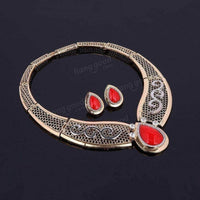 Water Drop Gold Plated Resin Neck Lacee Earrings Ring Bracelet Jewelry Set for Women UK