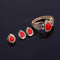 Water Drop Gold Plated Resin Neck Lacee Earrings Ring Bracelet Jewelry Set for Women UK