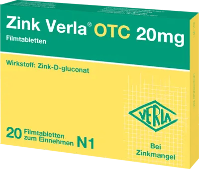 Zinc d-gluconate, ZINC VERLA OTC 20 mg film-coated tablets UK