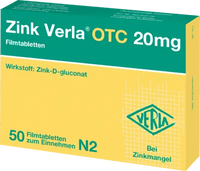 Zinc d-gluconate, ZINC VERLA OTC 20 mg film-coated tablets UK