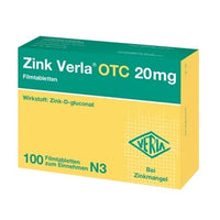 Zinc d-gluconate, ZINC VERLA OTC 20 mg film-coated tablets UK