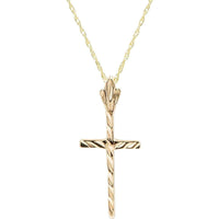 10k Yellow Gold Texture Cross Pendant with 18-inch Chain UK