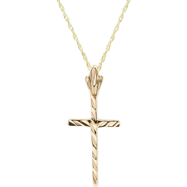 10k Yellow Gold Texture Cross Pendant with 18-inch Chain UK