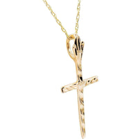 10k Yellow Gold Texture Cross Pendant with 18-inch Chain UK
