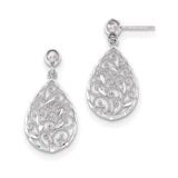 14 karat white gold earrings Polished Filigree Teardrop Post Dangle UK