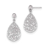 14 karat white gold earrings Polished Filigree Teardrop Post Dangle UK