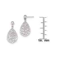 14 karat white gold earrings Polished Filigree Teardrop Post Dangle UK