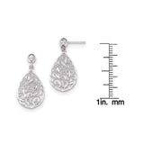 14 karat white gold earrings Polished Filigree Teardrop Post Dangle UK