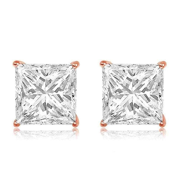 14k Rose Gold Cubic Zirconia Square Stud Earrings UK