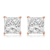 14k Rose Gold Cubic Zirconia Square Stud Earrings UK