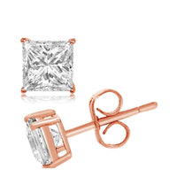 14k Rose Gold Cubic Zirconia Square Stud Earrings UK