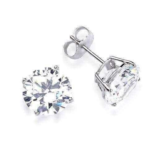 14k Solid White Gold Round Super-bright CZ Stud Earrings UK