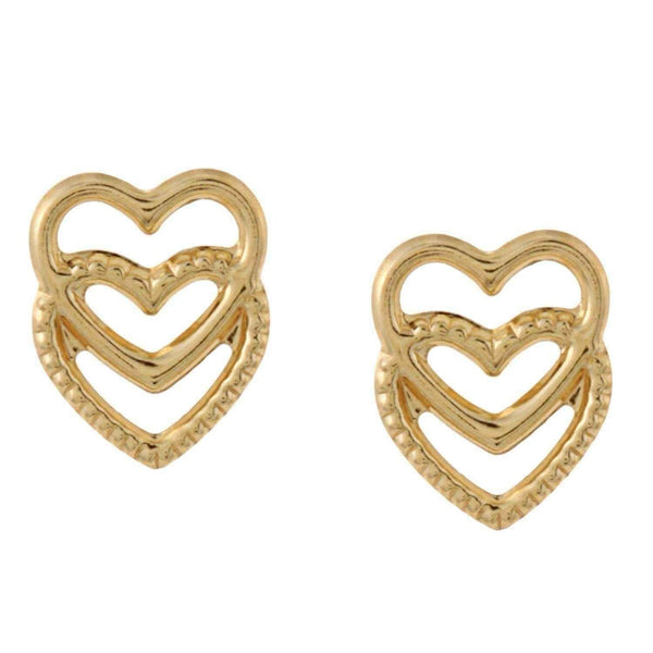14k Yellow Gold Double Heart Stud Earrings UK