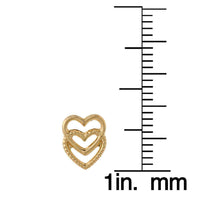 14k Yellow Gold Double Heart Stud Earrings UK