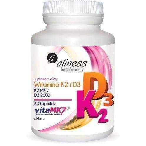 ALINESS Vitamin K2 MK-7 100μg + Vitamin D3 2000 IU x 60 capsules UK
